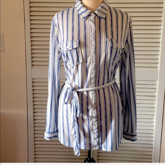 Eden & Olivia Tops - Eden & Olivia Top Blue/White Striped Button Down